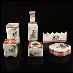A Set Chinese Famille Rose Porcelain Study Room Tools w Marked