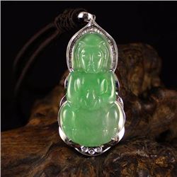 18K White Gold / Platinum Inlay Natural Jadeite Diamond Kwan-yin Pendant w Certificate