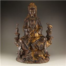 Vintage Chinese Gilt Gold Bronze Statue - Kwan-yin & Kid