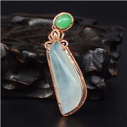 18K Gold Inlay Natural Jadeite Diamond Pendant w Certificate