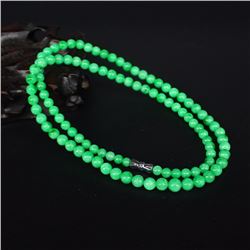 6 mm Superb Natural Green Jadeite Beads Necklace w Certificate