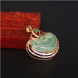 18K Gold Inlay Natural Jadeite Diamond Pendant w Certificate