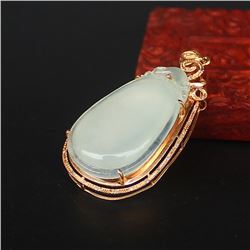 18K Gold Inlay Natural Jadeite Diamond Pendant w Certificate