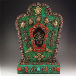 Chinese Tibet Bronze Inlay Gemstone Wow Honk Shrine