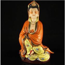 Chinese Qing Dynasty Gilt Gold Famille Rose Porcelain Kwan-yin Statue