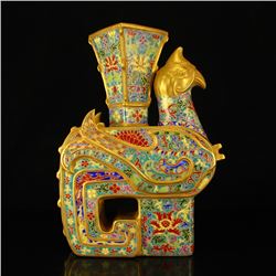 Superb Hand-painted Chinese Gilt Gold Enamels Porcelain Phoenix Vase w Qianlong Mark