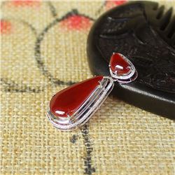 18K White Gold Inlay Natural Red Jadeite Diamond Pendant