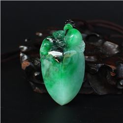 Superb Natural Green Jadeite Pendant - Monkey & Peach