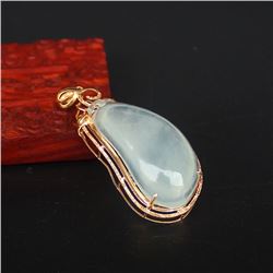 18K Gold Inlay Natural Jadeite Diamond Pendant w Certificate
