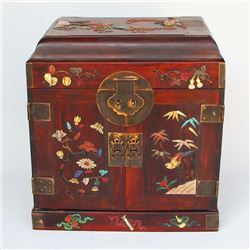 Chinese Qing Dynasty Hainan Huanghuali Wood Inlay Shells & Gemstones Jewel Box