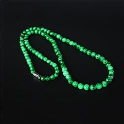 7 Mm Superb Natural Green Jadeite Beads Necklace w Certificate
