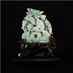 Superb Natural Jadeite / Jade Statue - Magpie & Plum Flower