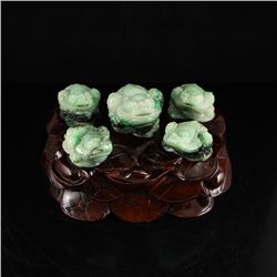 A Set Jadeite / Jade Fortune Toad Statue