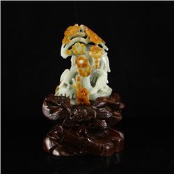 Superb Natural Jadeite / Jade Statue - Magpie & Plum Flower