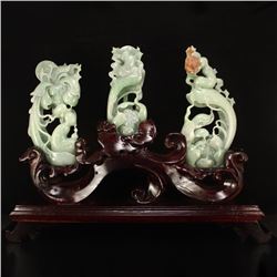 A Set Natural Jadeite / Jade Statue - Buddha & Lotus Flower