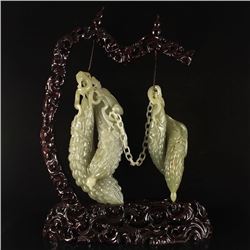 A Pair Chinese Hetian Jade Statue - Loofahs
