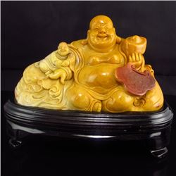 Chinese Shoushan Stone Statue - Laughing Buddha & Fortune Kid