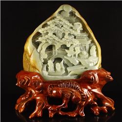 Superb Chinese Hetian Jade Statue - Sages Meeting