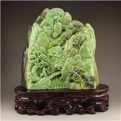Chinese Dushan Jade Statue - Sage & Pine Tree