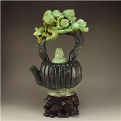 Chinese Dushan Jade Peach Teapot