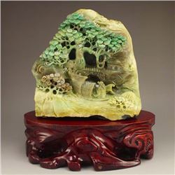 Chinese Dushan Jade Statue - Sages In The Boat