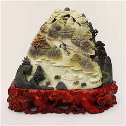 Chinese Dushan Jade Statue - Mountain River Scenery