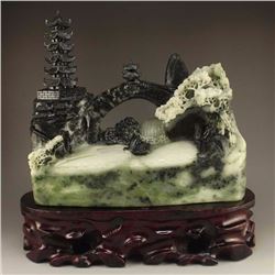 Superb Chinese Dushan Jade Statue - Hill Water Scenery
