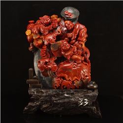 Chinese Natural Shoushan Stone Fortune Kids Statue w Certificate