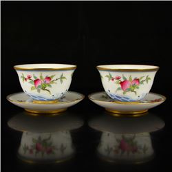 Chinese Gold-plated Famille Rose Porcelain Teacup & Plate w Yong Zheng Mark