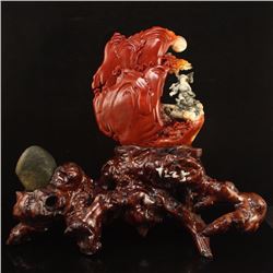 Chinese Natural Shoushan Stone Remote Mountains Sightseeing Statue w Certificate