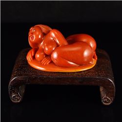 Chinese Natural Shoushan Stone Naked Girl Statue w Certificate