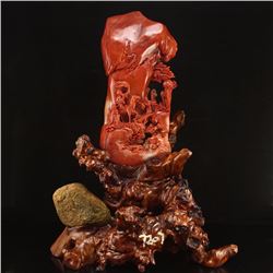 Chinese Shoushan Stone Statue - Old Man & Horse w Certificate