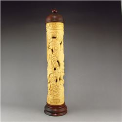 Hollow Out Carved Chinese Boxwood Wood Incense Tube