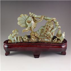 Vintage Chinese Hetian Jade Statue - Longevity Taoism Deity