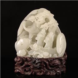 Superb Chinese Hetian Jade Statue - Sages & Pine Tree