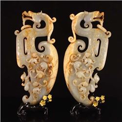 Chinese Han Dynasty Hetian Jade Chi Dragon Axes