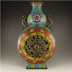 Vintage Chinese Ming Dy Bronze Cloisonne Double Ears Vase