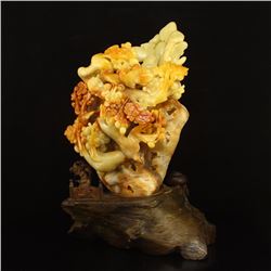 Chinese Natural Shoushan Stone Statue - Magpie & Plum Flower w Certificate