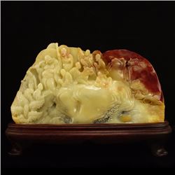 Chinese Natural Shoushan Stone Arhat Meeting Statue w Certificate