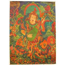 Vintage Chinese Tibet Tangka Painting - World Heavenly King Named Chiguo
