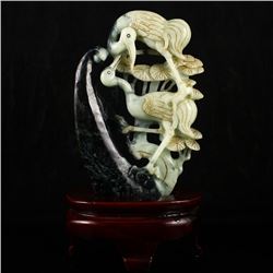 Vintage Natural Jadeite Cranes Statue