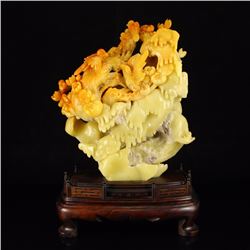 Superb Chinese Natural Shoushan Stone Statue - Magpie & Plum Flower w Certificate