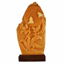 Indonesia Jin Tian Huang Statue - Butterfly & Orchid w Certificate