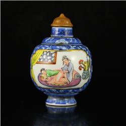 Chinese Qing Dy Blue And White Famille Rose Porcelain Double Layers Turn Heart Snuff Bottle