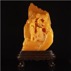 Indonesia Jin Tian Huang Statue - Monkey & Peaches w Certificate