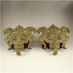 A Pair Vintage Chinese Bronze Knocker Statue