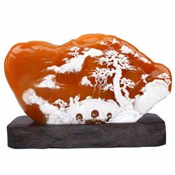 Indonesia Jin Tian Huang Statue - Sages & Pine Tree w Certificate