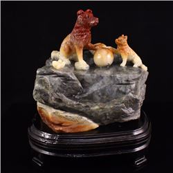 Chinese Natural Shoushan Stone Statue - Fortune Dog W Certificate