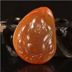 Chinese Nan Hong Agate Laughing Buddha Pendant & Certificate