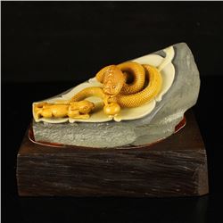 Chinese Shoushan Stone Statue - Snake & Hare w Certificate